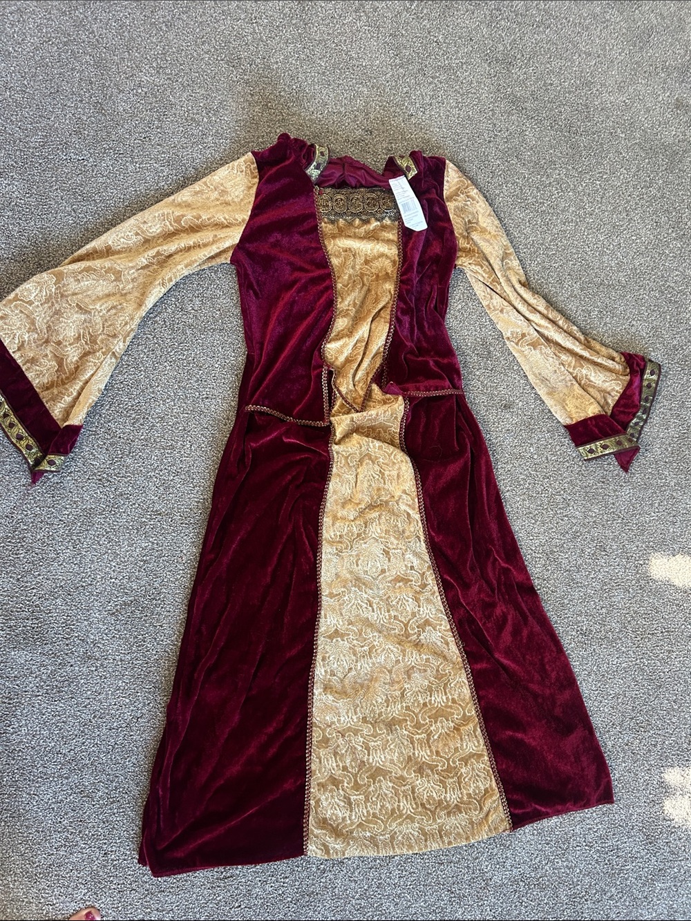 Princess/ Renaissance Burgundy and Gold Velvet Coat Dress
